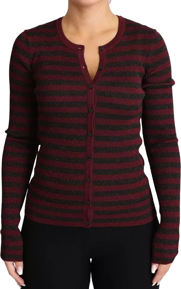 Dolce & Gabbana Black Red Striped Womens Cardigan Sweater Zwart