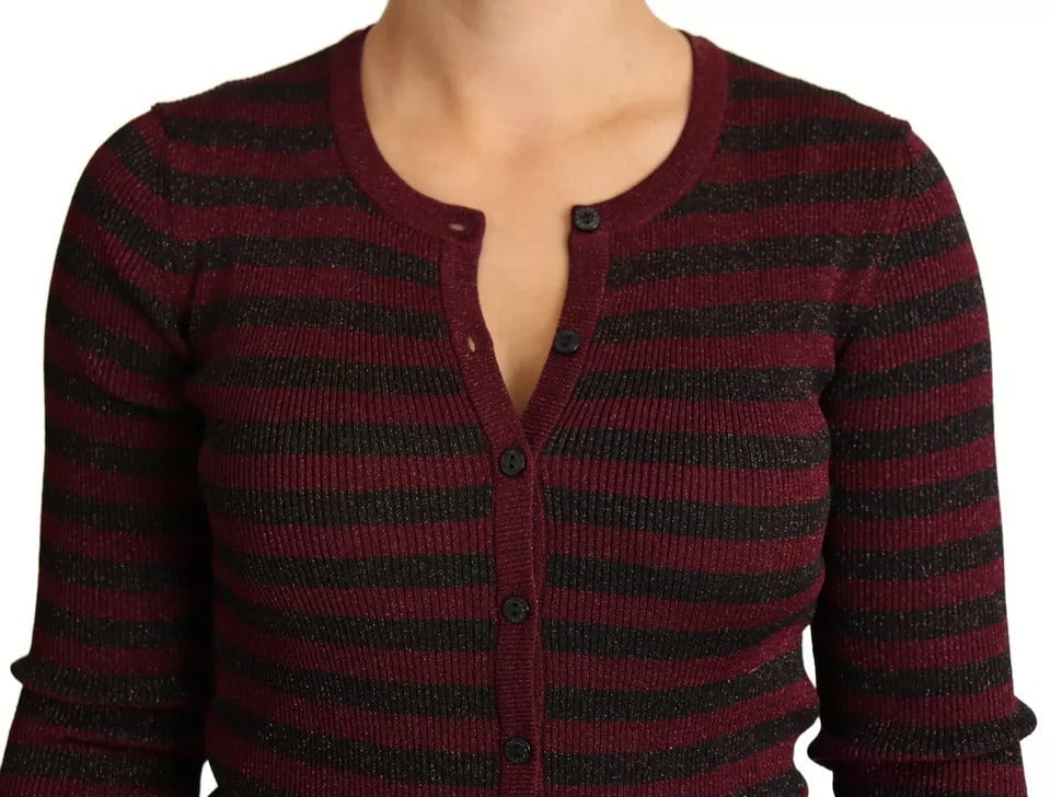 Dolce & Gabbana Black Red Striped Womens Cardigan Sweater Zwart