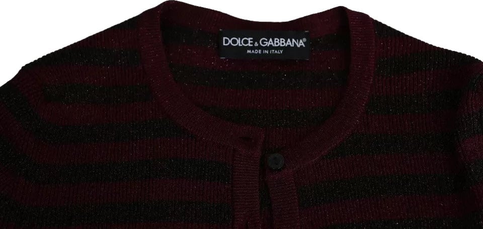 Dolce & Gabbana Black Red Striped Womens Cardigan Sweater Zwart