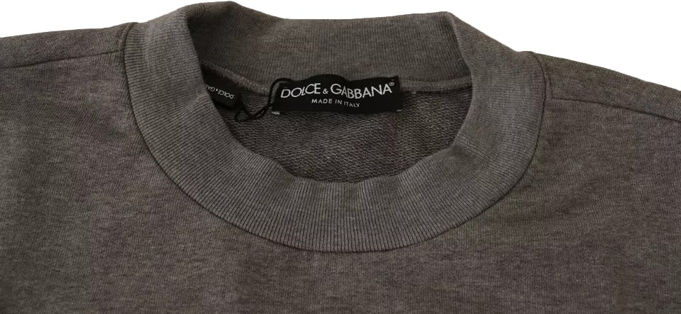 Dolce & Gabbana Gray Crown King Cotton Pullover Sweater Grijs