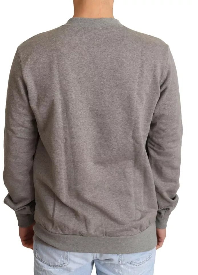 Dolce & Gabbana Gray Crown King Cotton Pullover Sweater Grijs