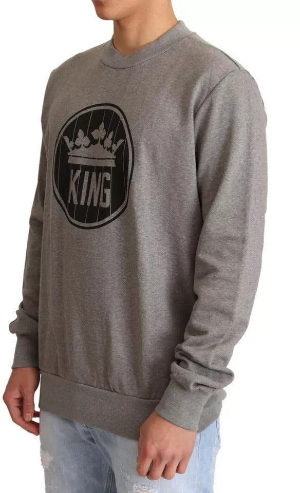Dolce & Gabbana Gray Crown King Cotton Pullover Sweater Grijs