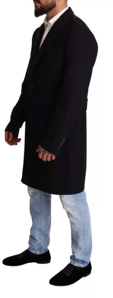 Dolce & Gabbana Blue Trench Coat Long Wool Stretch Jacket Blauw