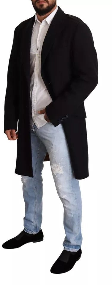 Dolce & Gabbana Blue Trench Coat Long Wool Stretch Jacket Blauw