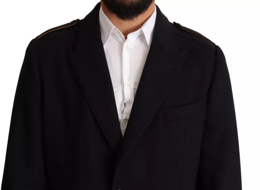 Dolce & Gabbana Blue Trench Coat Long Wool Stretch Jacket Blauw