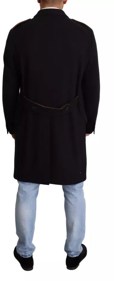 Dolce & Gabbana Blue Trench Coat Long Wool Stretch Jacket Blauw