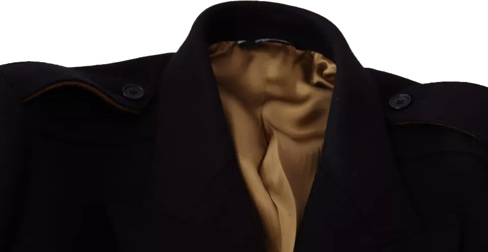 Dolce & Gabbana Blue Trench Coat Long Wool Stretch Jacket Blauw