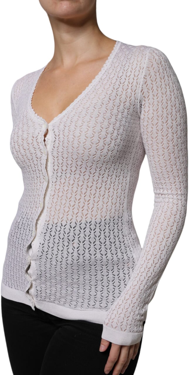 Dolce & Gabbana White Silk Button Down Cardigan Sweater Wit