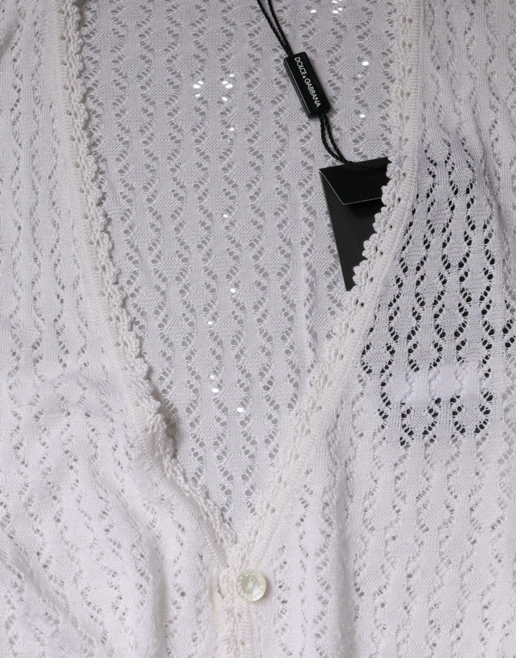 Dolce & Gabbana White Silk Button Down Cardigan Sweater Wit