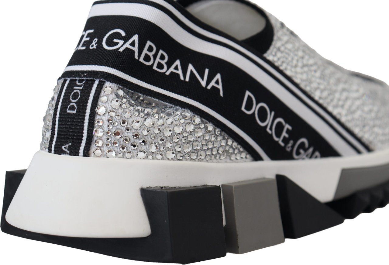 Dolce & Gabbana Silver Rhinestones Sorrento Sneakers Shoes Zilver