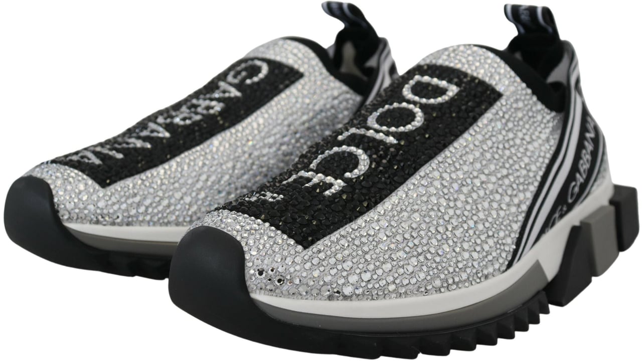 Dolce & Gabbana Silver Rhinestones Sorrento Sneakers Shoes Zilver