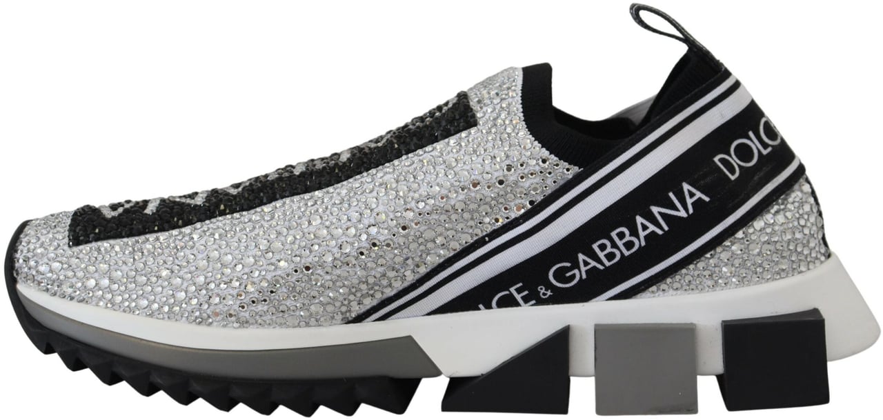 Dolce & Gabbana Silver Rhinestones Sorrento Sneakers Shoes Zilver