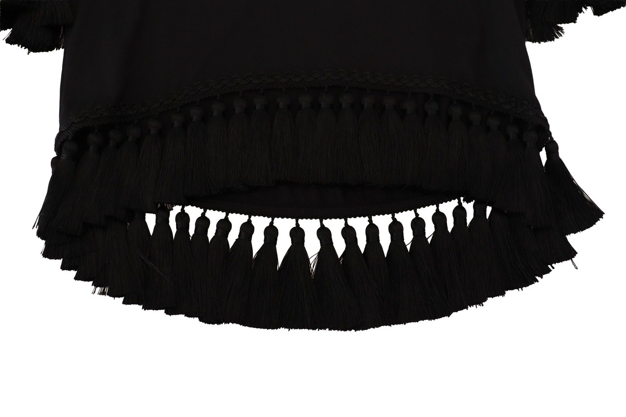 Dolce & Gabbana Black T-shirt Blouse Tassle Cotton Blouse Zwart