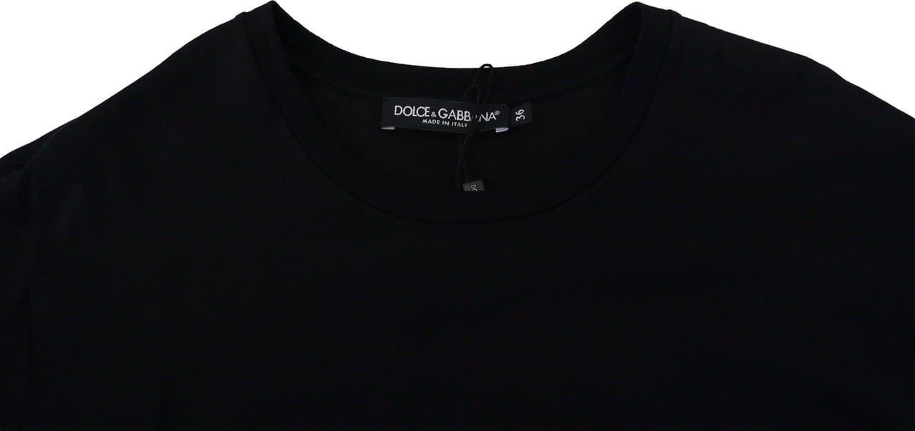 Dolce & Gabbana Black T-shirt Blouse Tassle Cotton Blouse Zwart