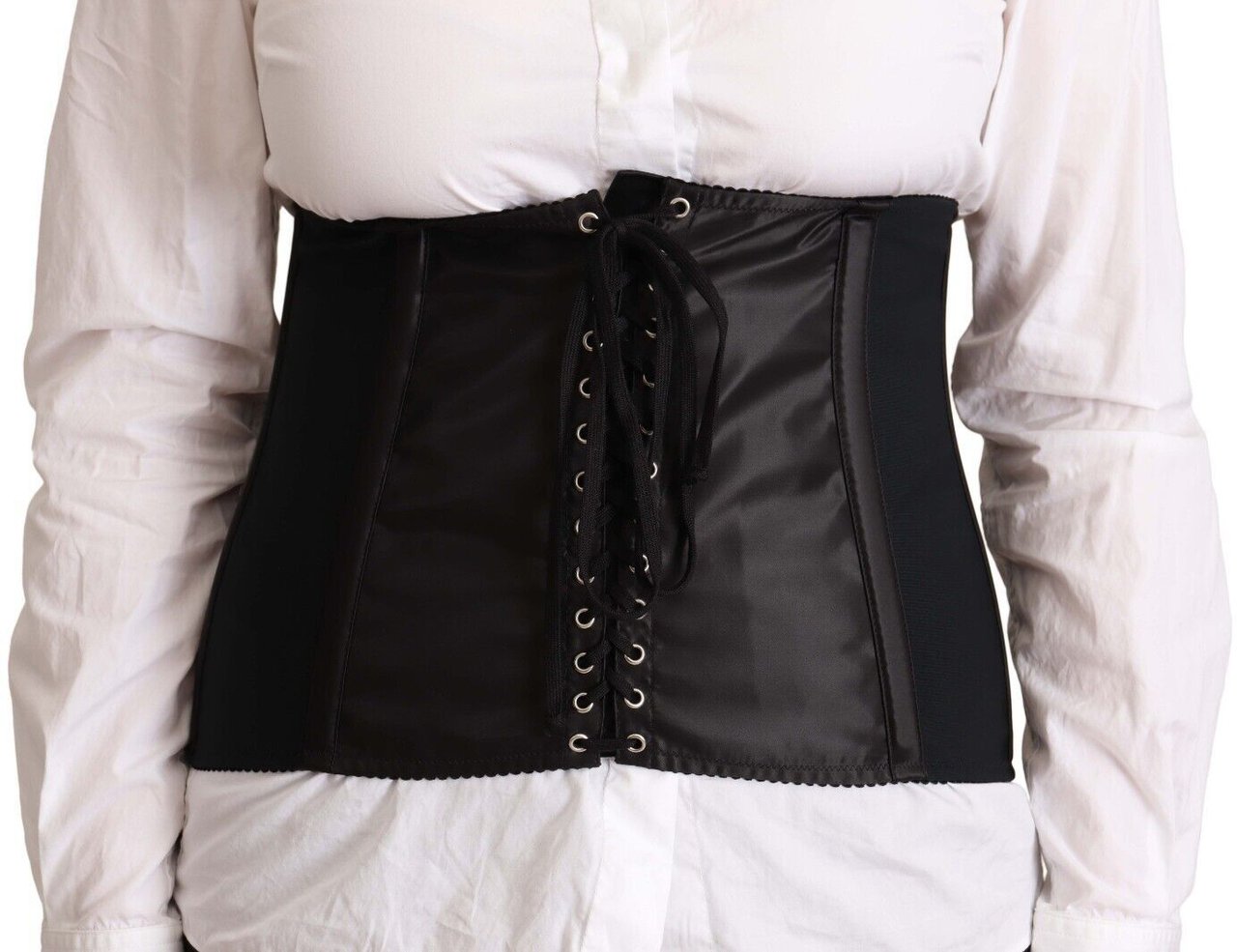 Dolce & Gabbana Black Corset Belt Stretch Waist Strap Top Zwart