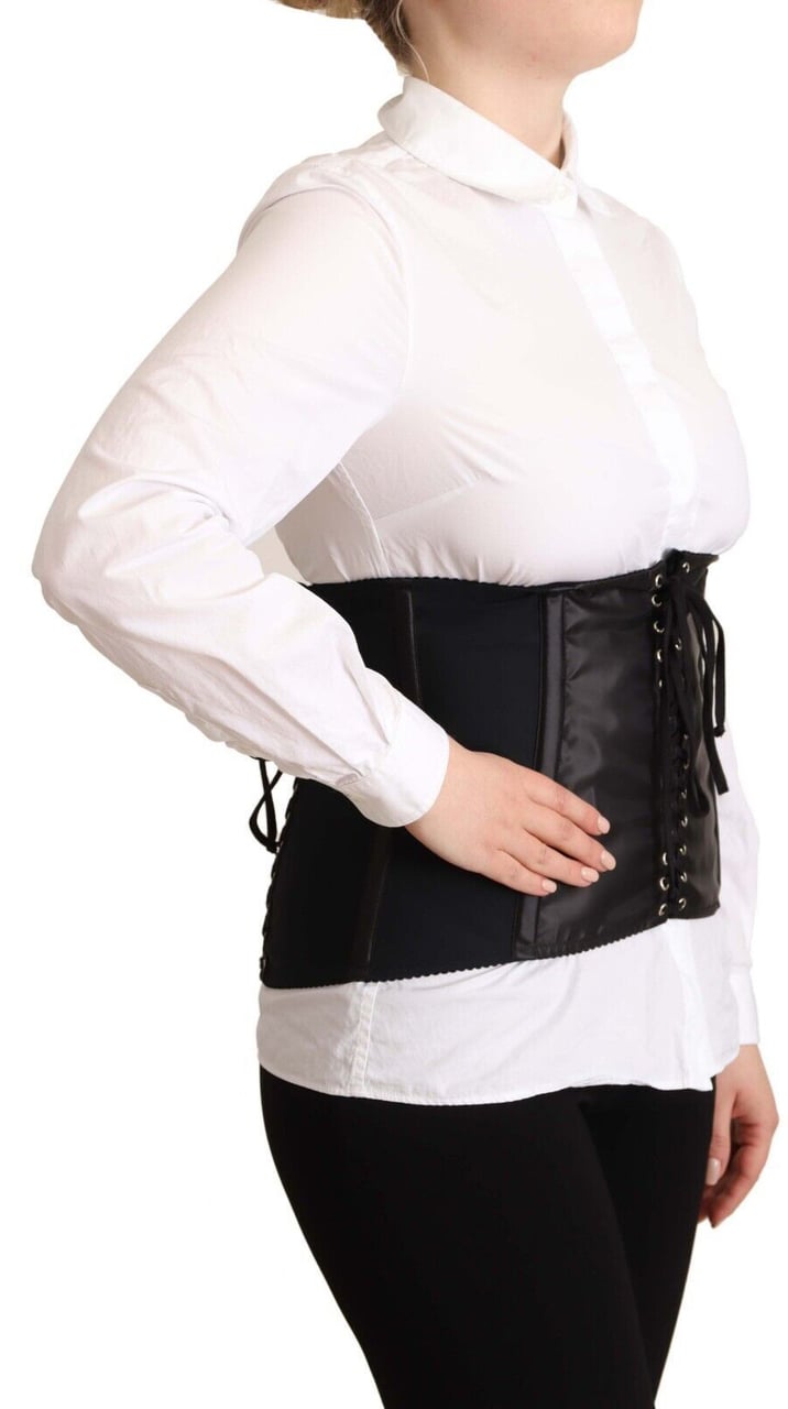 Dolce & Gabbana Black Corset Belt Stretch Waist Strap Top Zwart