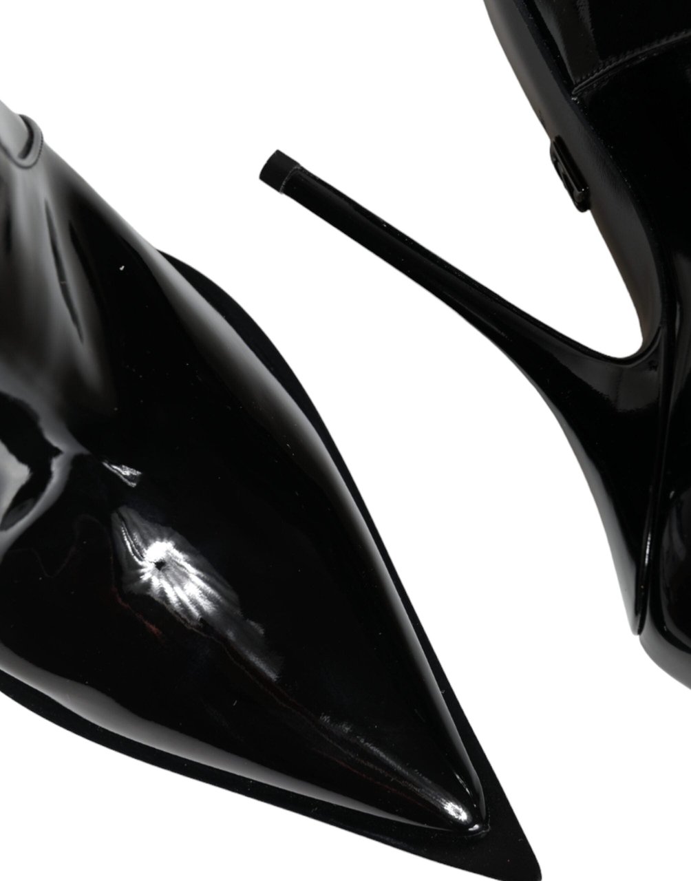 Dolce & Gabbana Black Patent Leather Pointed Ankle Boots Shoes Zwart