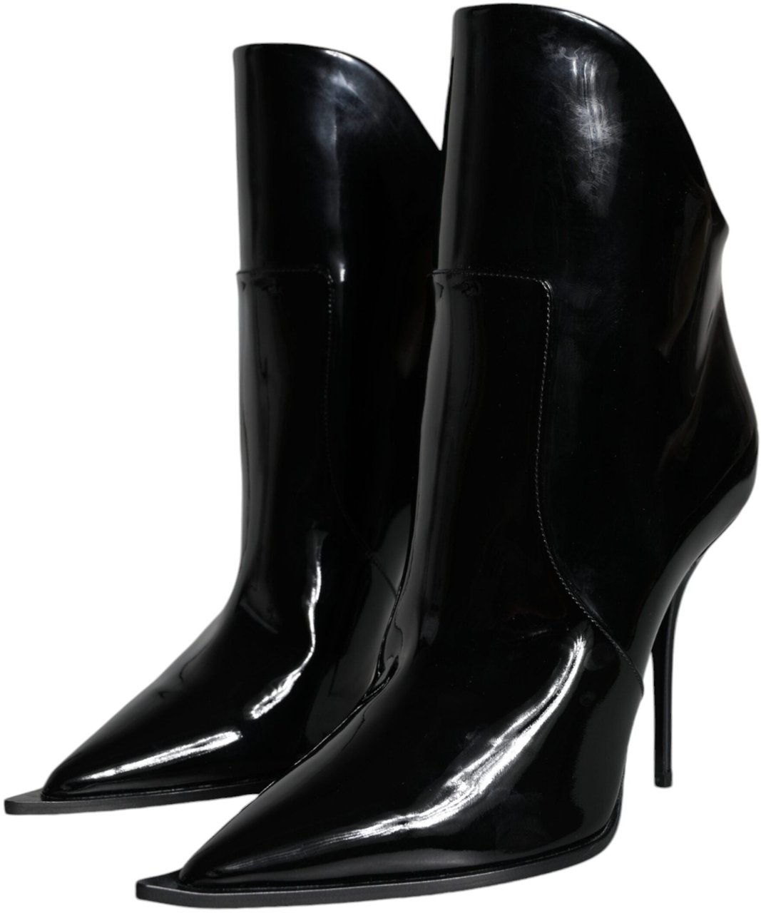 Dolce & Gabbana Black Patent Leather Pointed Ankle Boots Shoes Zwart