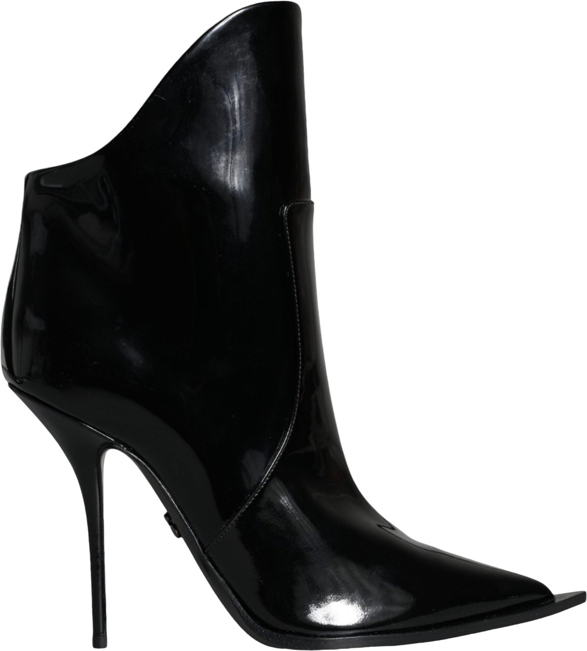 Dolce & Gabbana Black Patent Leather Pointed Ankle Boots Shoes Zwart