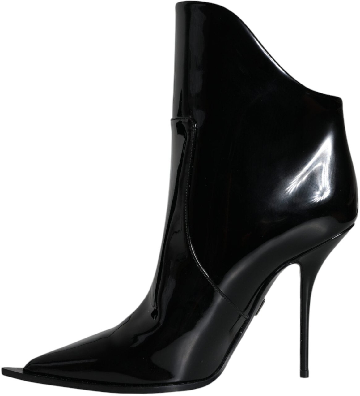 Dolce & Gabbana Black Patent Leather Pointed Ankle Boots Shoes Zwart
