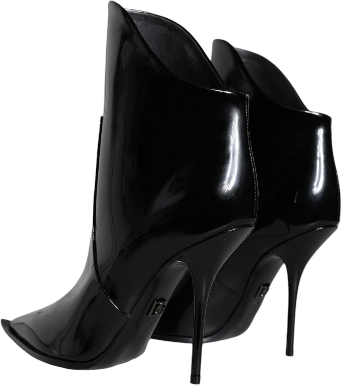 Dolce & Gabbana Black Patent Leather Pointed Ankle Boots Shoes Zwart