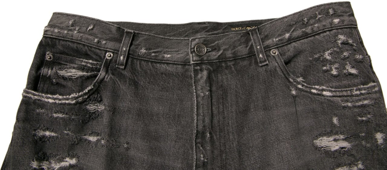 Dolce & Gabbana Gray Tattered Cotton Straight Men Denim Jeans Grijs