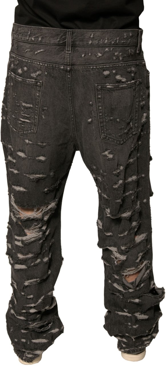 Dolce & Gabbana Gray Tattered Cotton Straight Men Denim Jeans Grijs