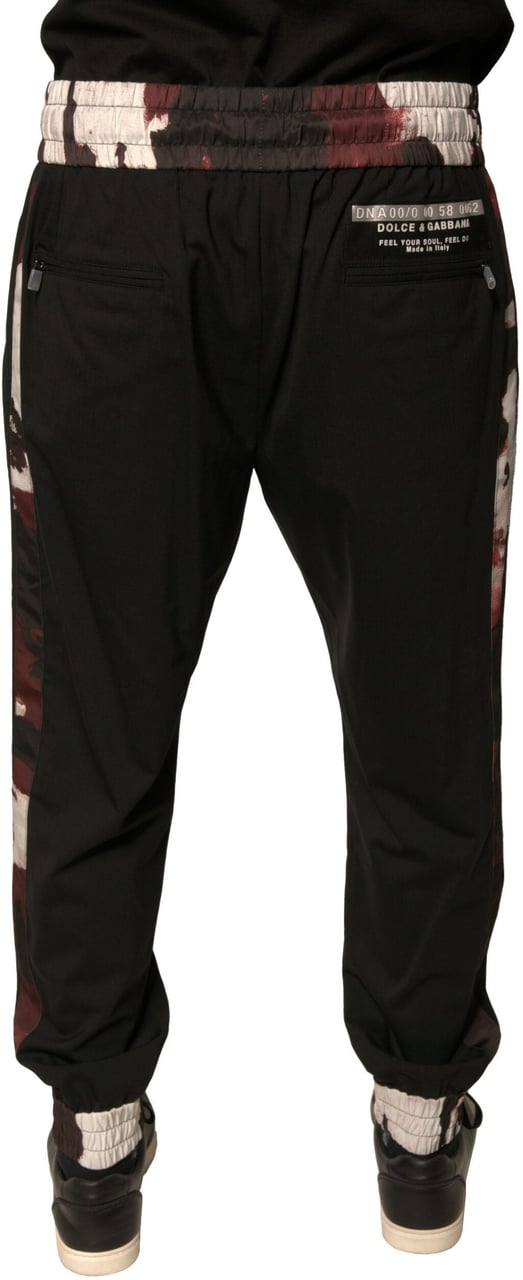 Dolce & Gabbana Black Camouflage Wool Jogger Sweatpants Pants Zwart