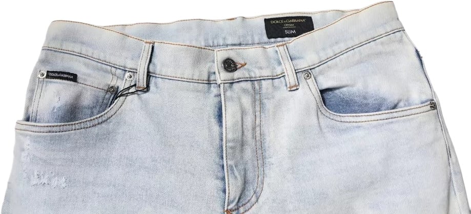 Dolce & Gabbana Light Blue Cotton Blend Tattered Skinny Denim Jeans Blauw