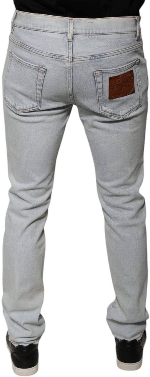Dolce & Gabbana Light Blue Cotton Blend Tattered Skinny Denim Jeans Blauw