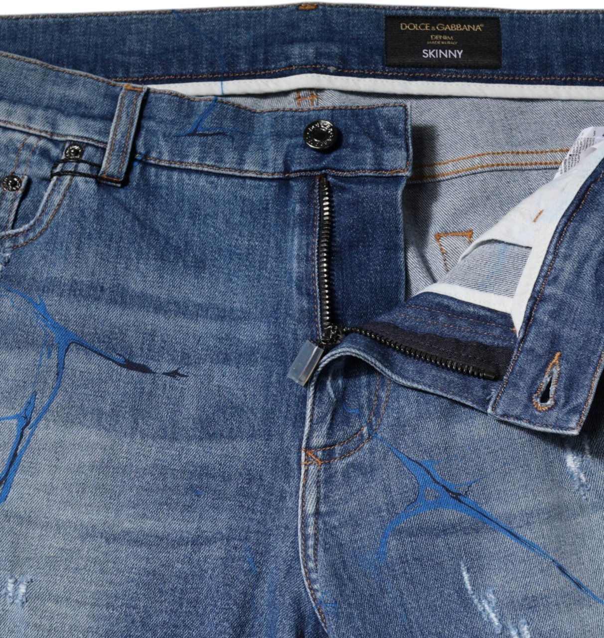 Dolce & Gabbana Blue Cotton Stretch Tattered Skinny Denim Jeans Blauw