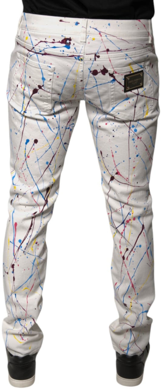 Dolce & Gabbana White Color Splash Print Skinny Denim Jeans Wit