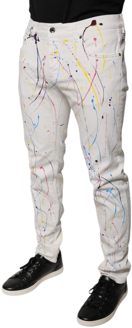 Dolce & Gabbana White Color Splash Print Skinny Denim Jeans Wit