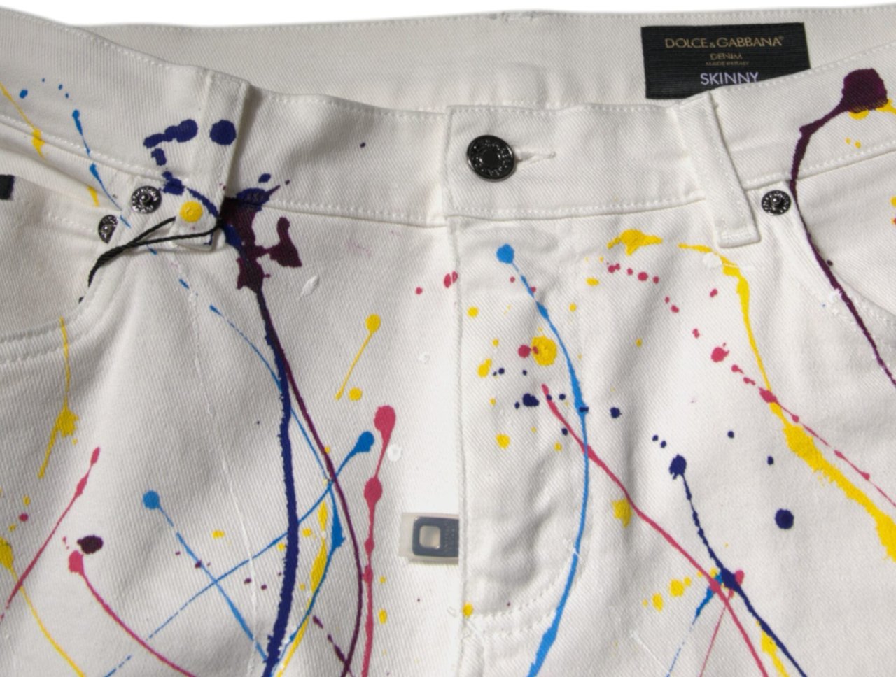 Dolce & Gabbana White Color Splash Print Skinny Denim Jeans Wit