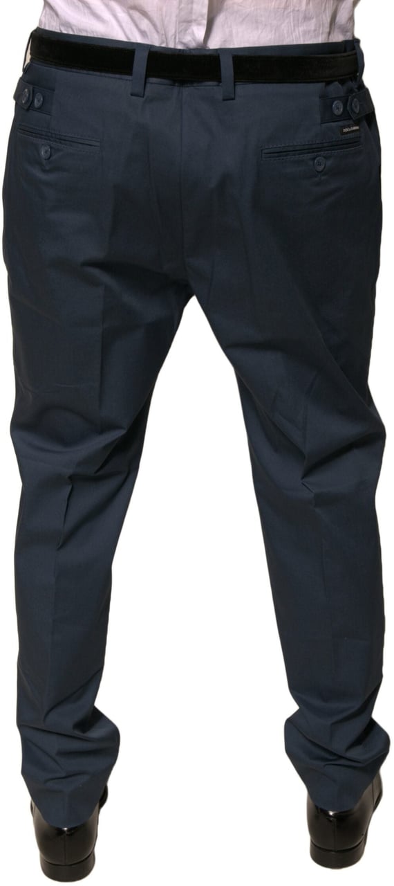 Dolce & Gabbana Dark Blue Cotton Stretch Skinny Men Dress Pants Blauw