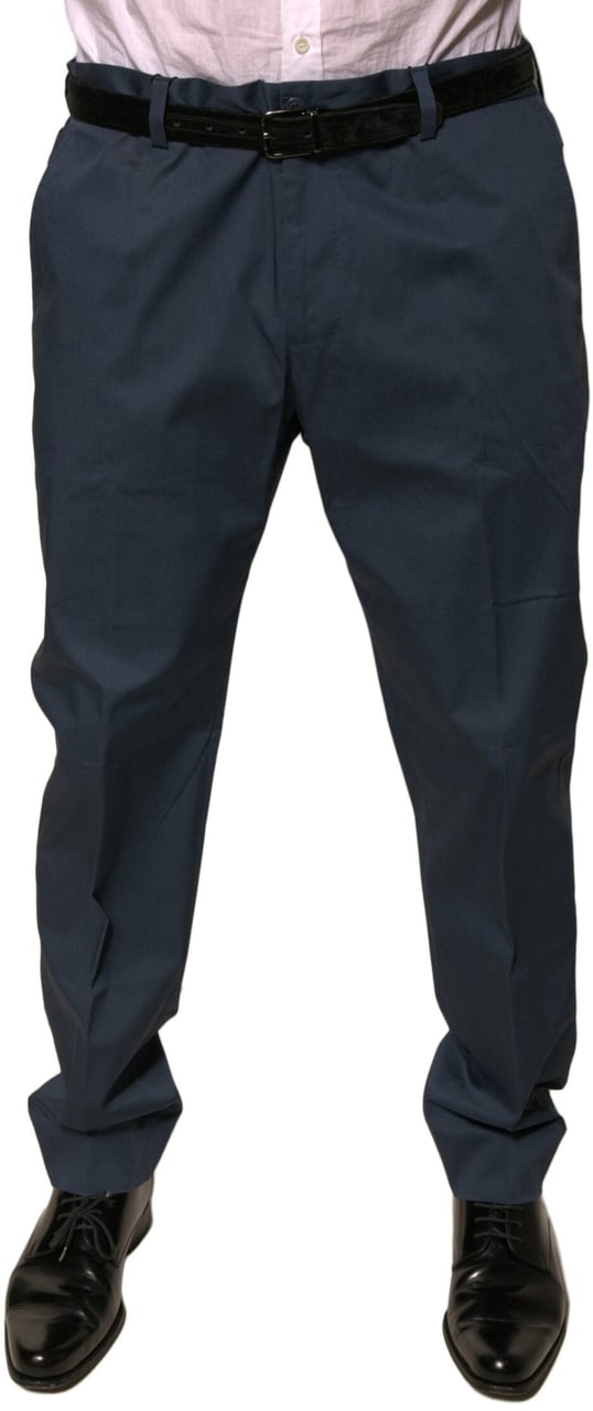 Dolce & Gabbana Dark Blue Cotton Stretch Skinny Men Dress Pants Blauw
