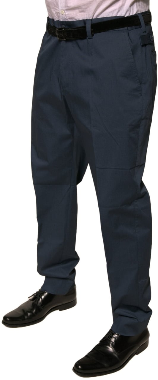 Dolce & Gabbana Dark Blue Cotton Stretch Skinny Men Dress Pants Blauw