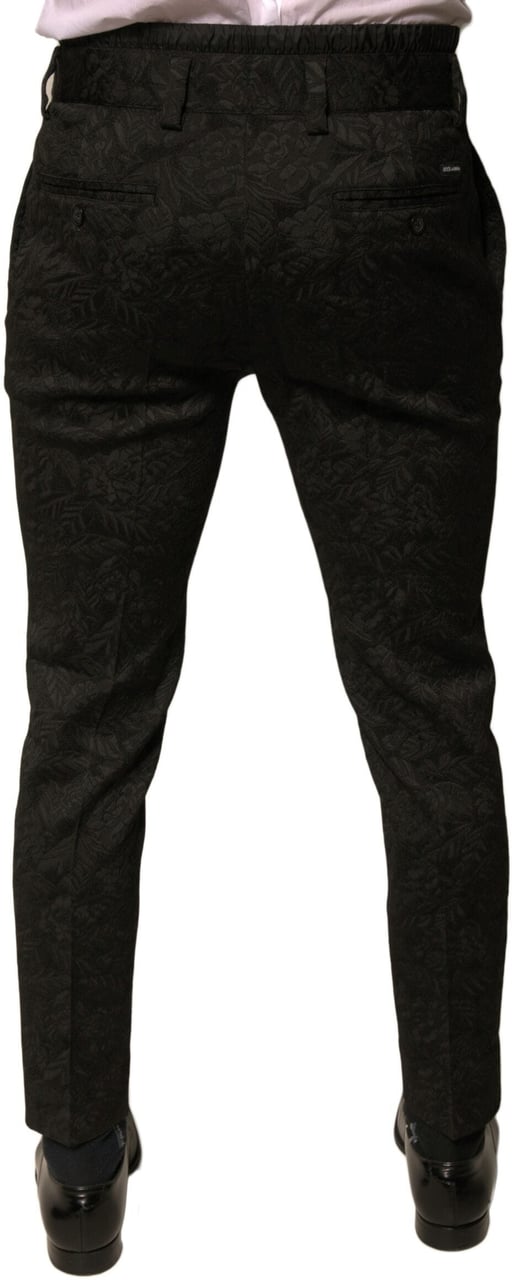 Dolce & Gabbana Black Brocade Polyester Skinny Men Dress Pants Zwart