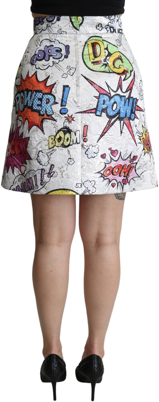 Dolce & Gabbana White Cartoon Brocade A-line High Waist Skirt Wit
