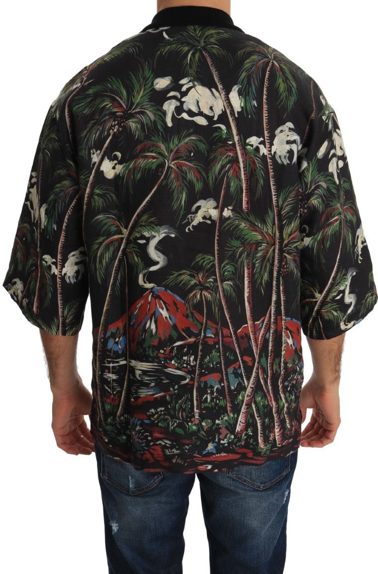 Dolce & Gabbana Black Volcano Sicily Short Sleeve T-Shirt Zwart