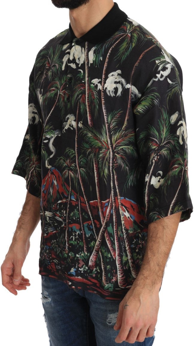 Dolce & Gabbana Black Volcano Sicily Short Sleeve T-Shirt Zwart