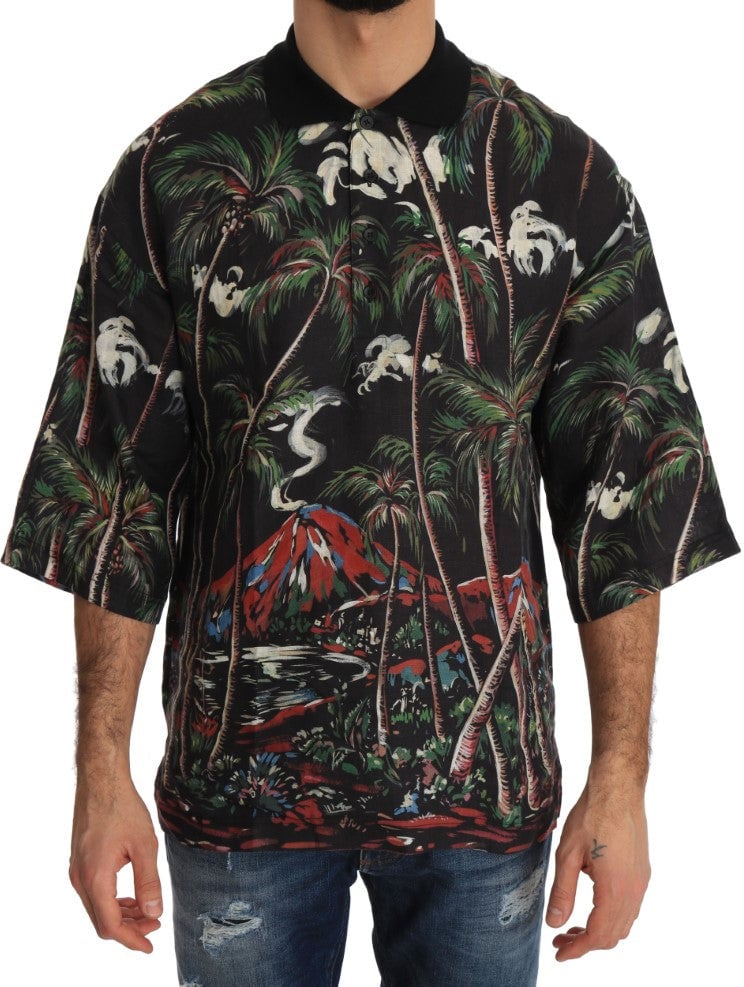 Dolce & Gabbana Black Volcano Sicily Short Sleeve T-Shirt Zwart
