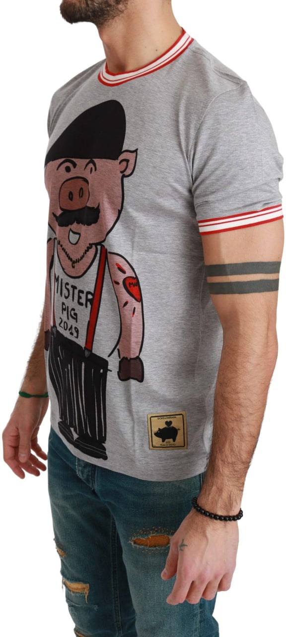 Dolce & Gabbana Gray Cotton Top 2019 Year of the Pig T-shirt Wit