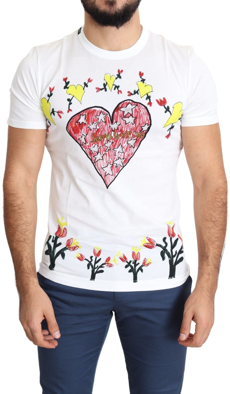 Dolce & Gabbana White Saint Valentine Print Cotton Men T-shirt Wit