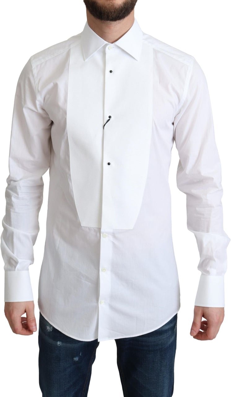 Dolce & Gabbana White Bib Cotton Poplin Men Formal Shirt Wit