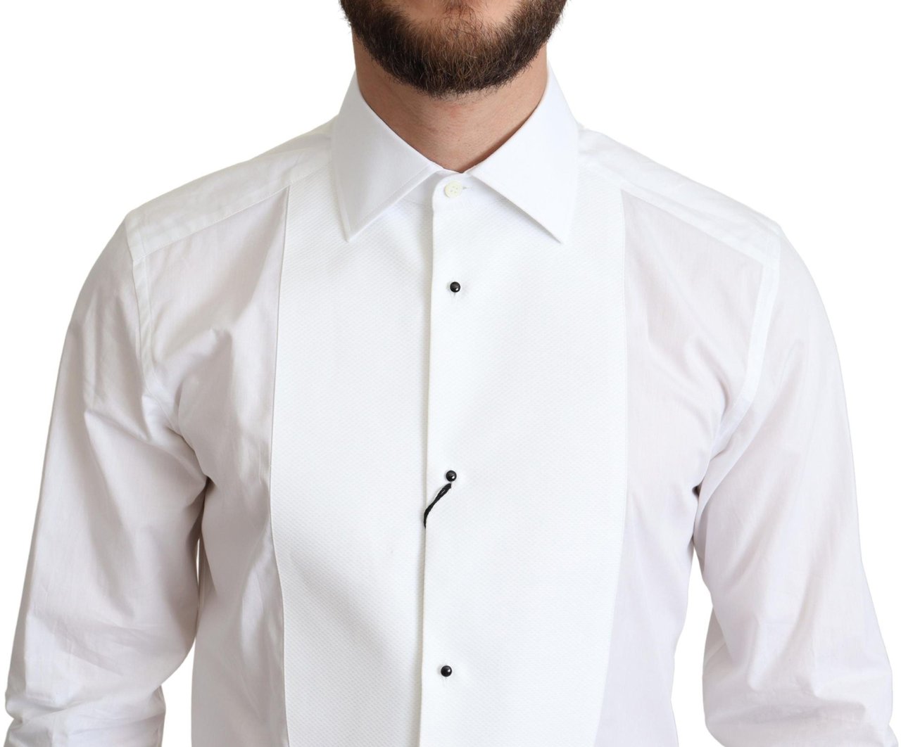 Dolce & Gabbana White Bib Cotton Poplin Men Formal Shirt Wit
