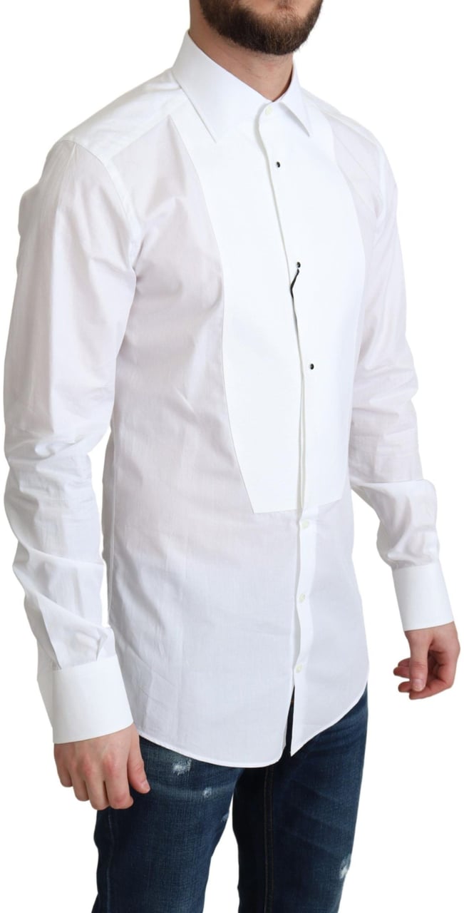 Dolce & Gabbana White Bib Cotton Poplin Men Formal Shirt Wit