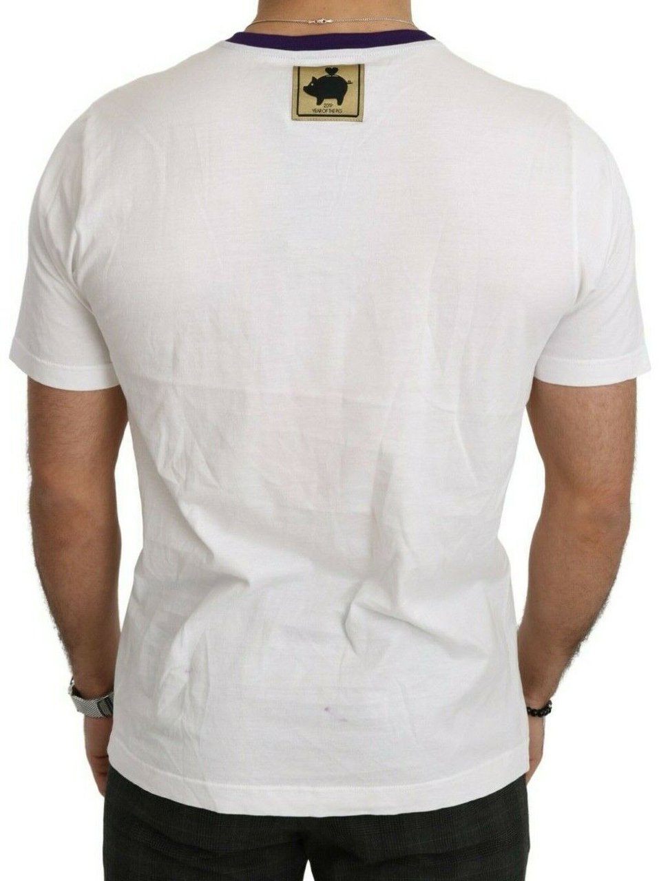 Dolce & Gabbana White Cotton Top Super Power Pig T-shirt Wit