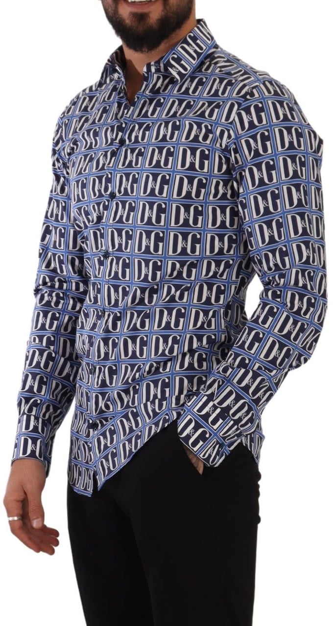 Dolce & Gabbana Blue Logo Mania Slim Fit Cotton Shirt Blauw