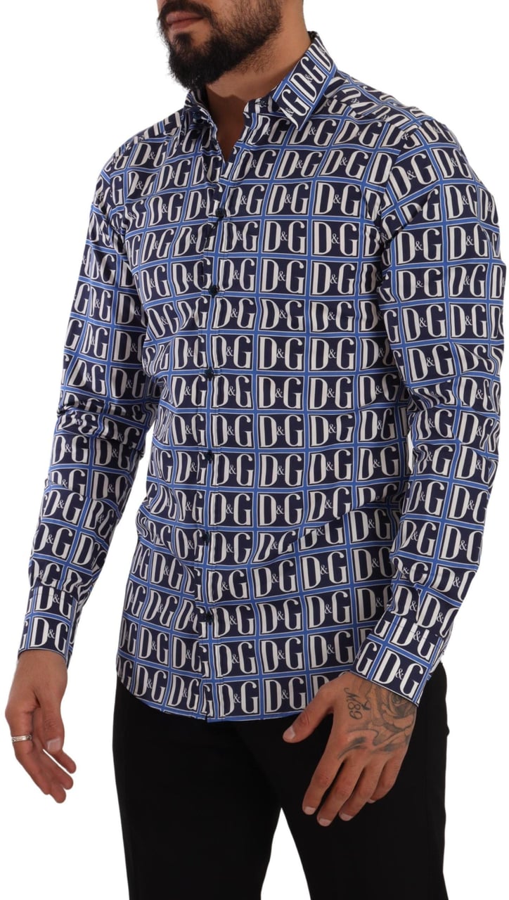 Dolce & Gabbana Blue Logo Mania Slim Fit Cotton Shirt Blauw
